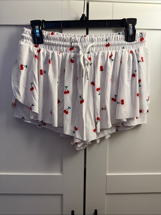 Cult favorite Pants - White Cherry Print Ruffle Athletic Shorts